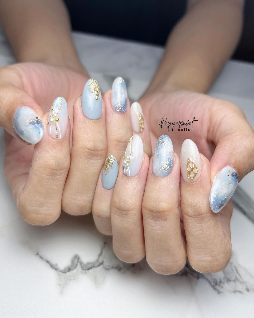 Baby Blue Nails With Lovely Design