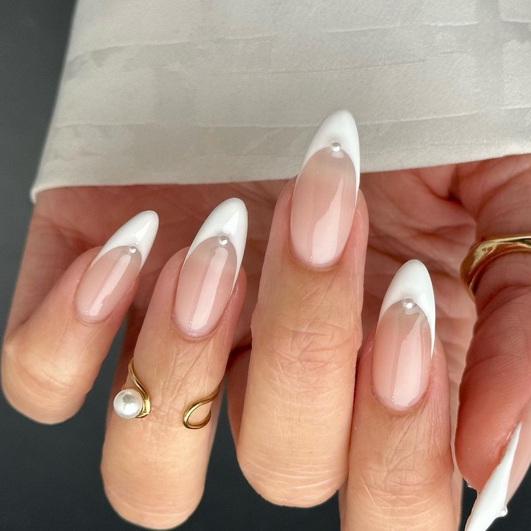 French Manicure With Pearls