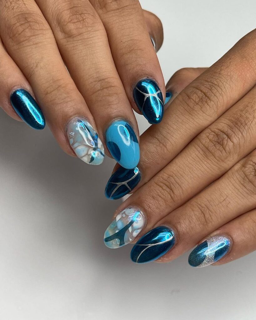 Blue Chrome Nails