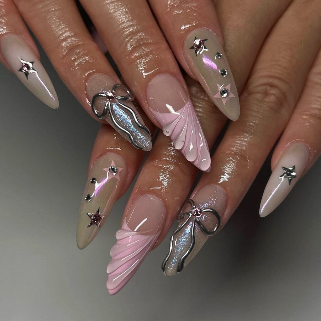 Pink Coquette Chrome Nails