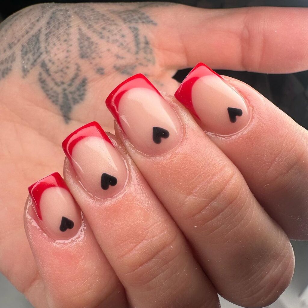 Red French With Tiny Black Hearts 