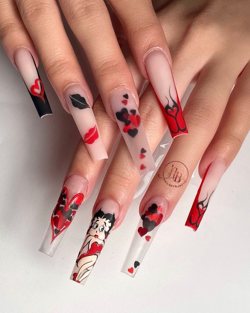 Romantic Betty Boop-Inspired nails