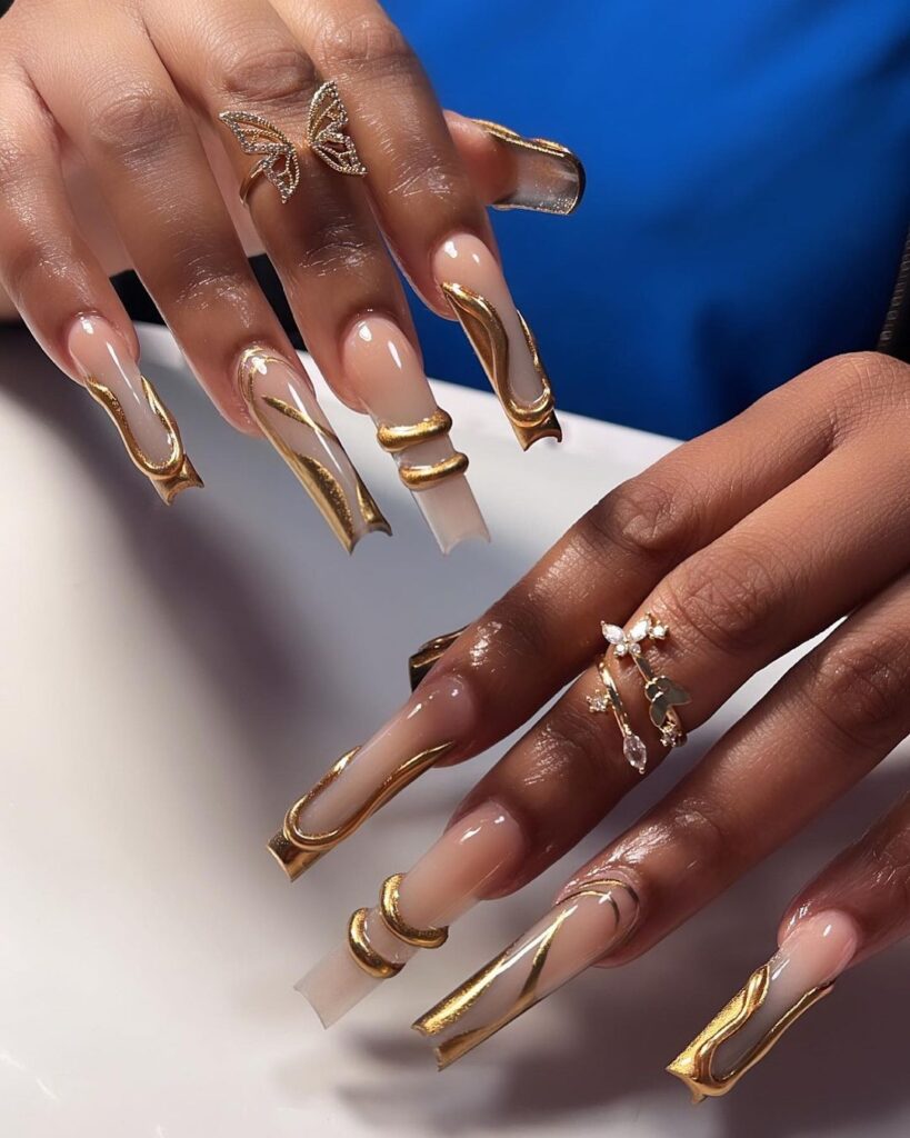 acrylic gold nails