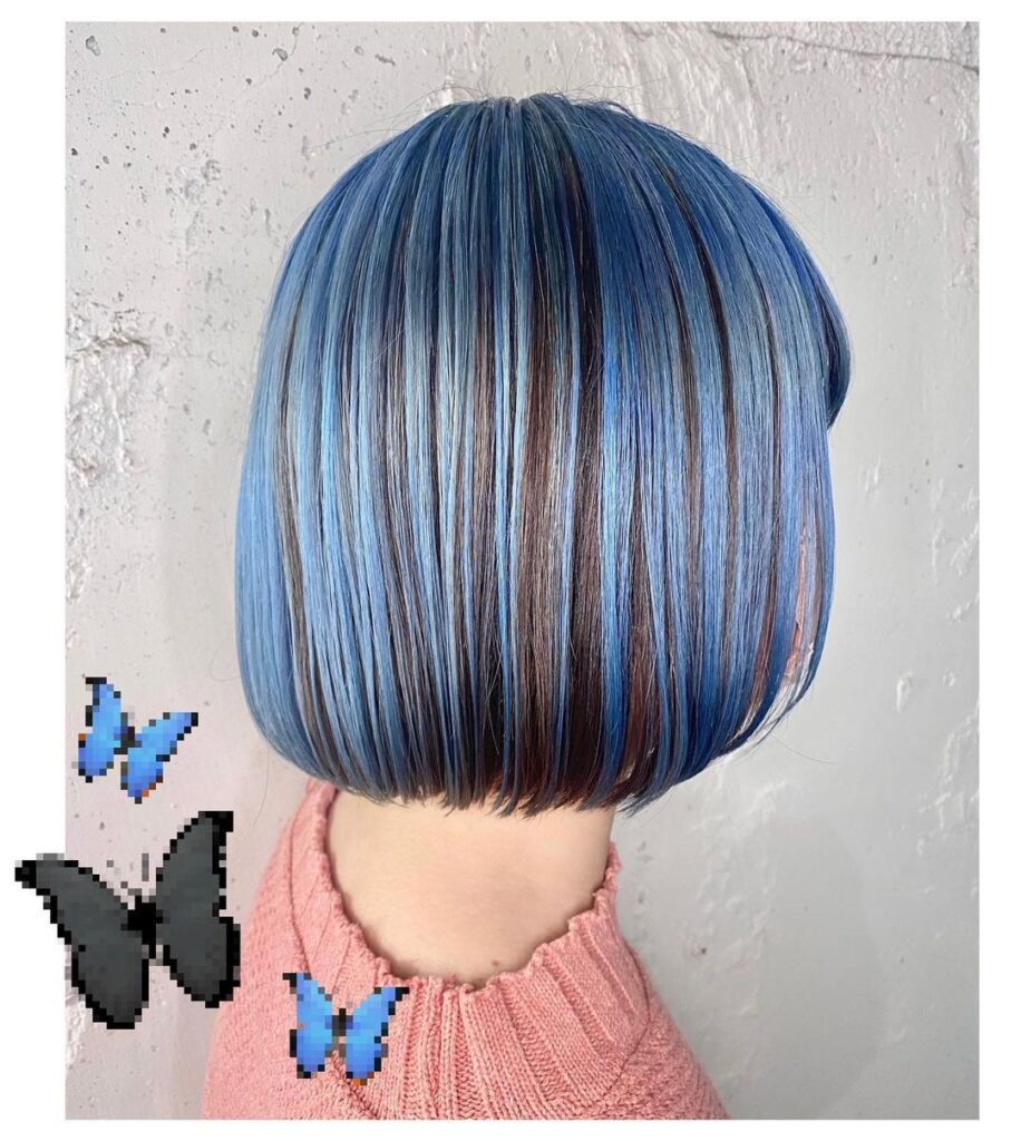 blue and black umbrella hair
