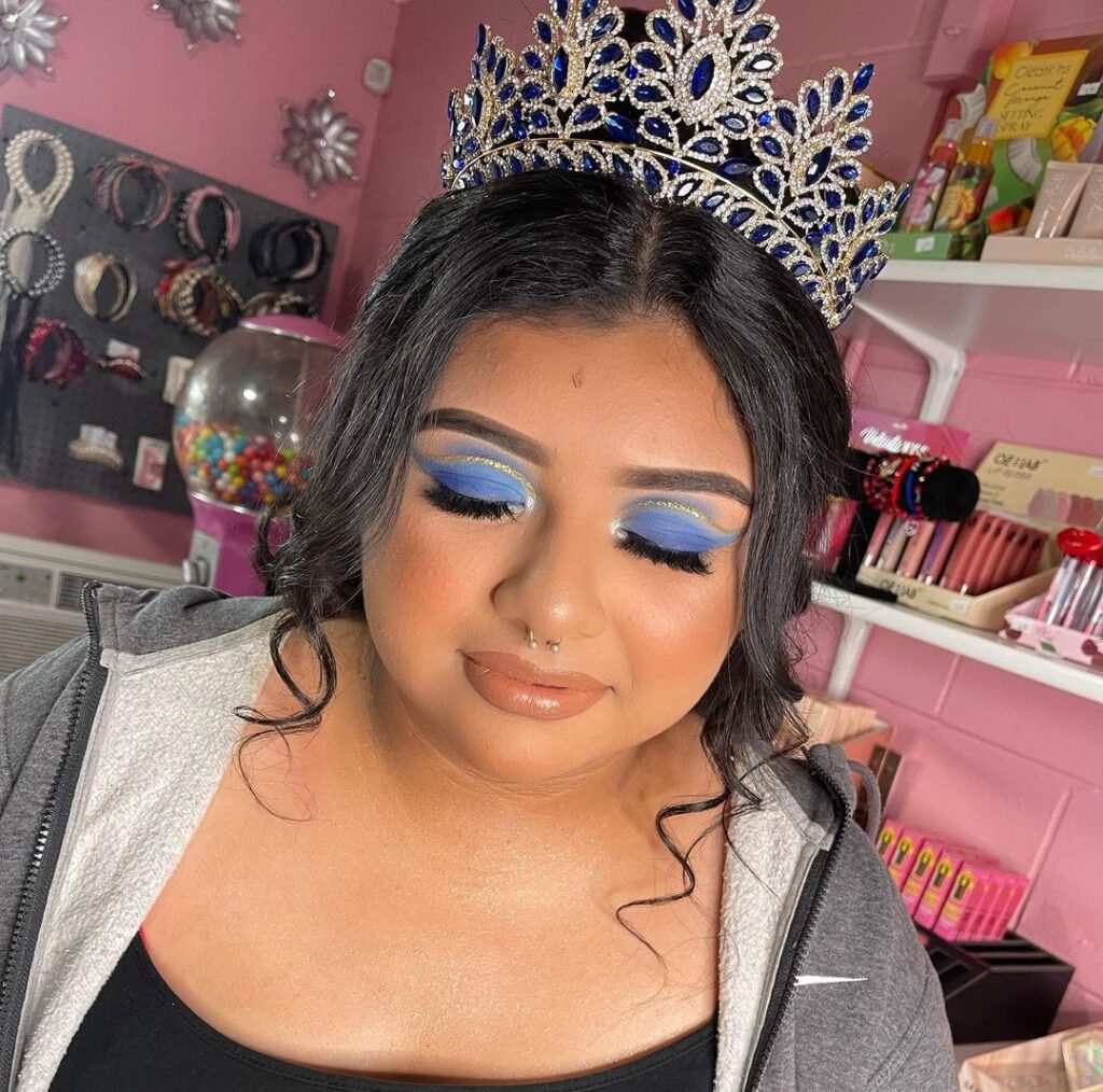 blue and gold quince makeup