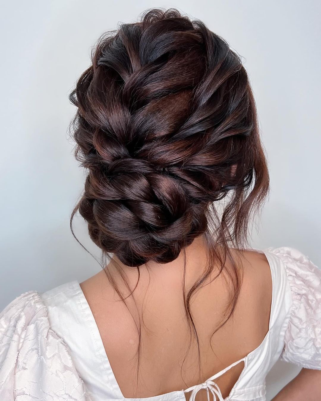 braided low updo wedding hairstyle