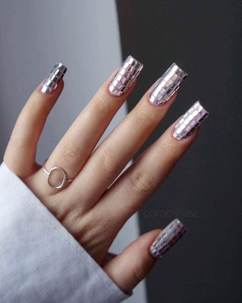 disco ball silver nails