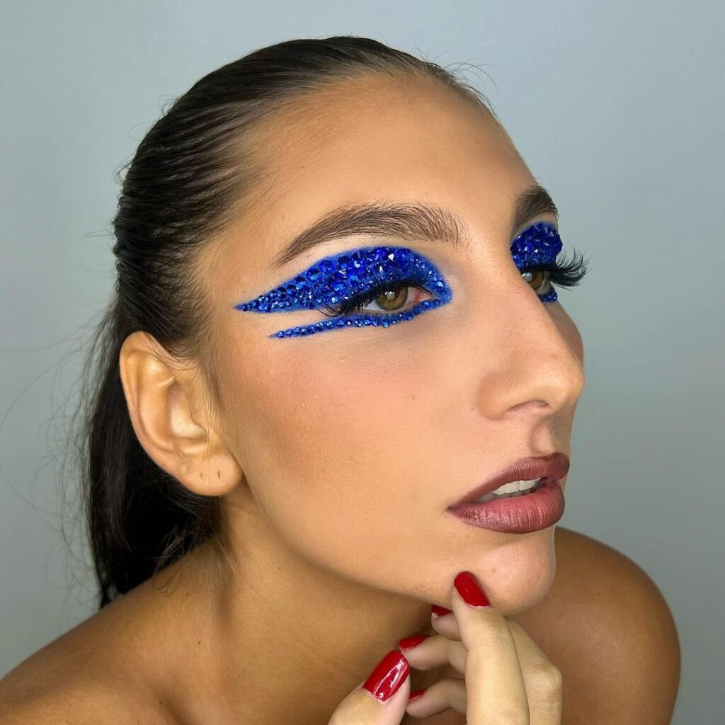 dramatic blue quince makeup