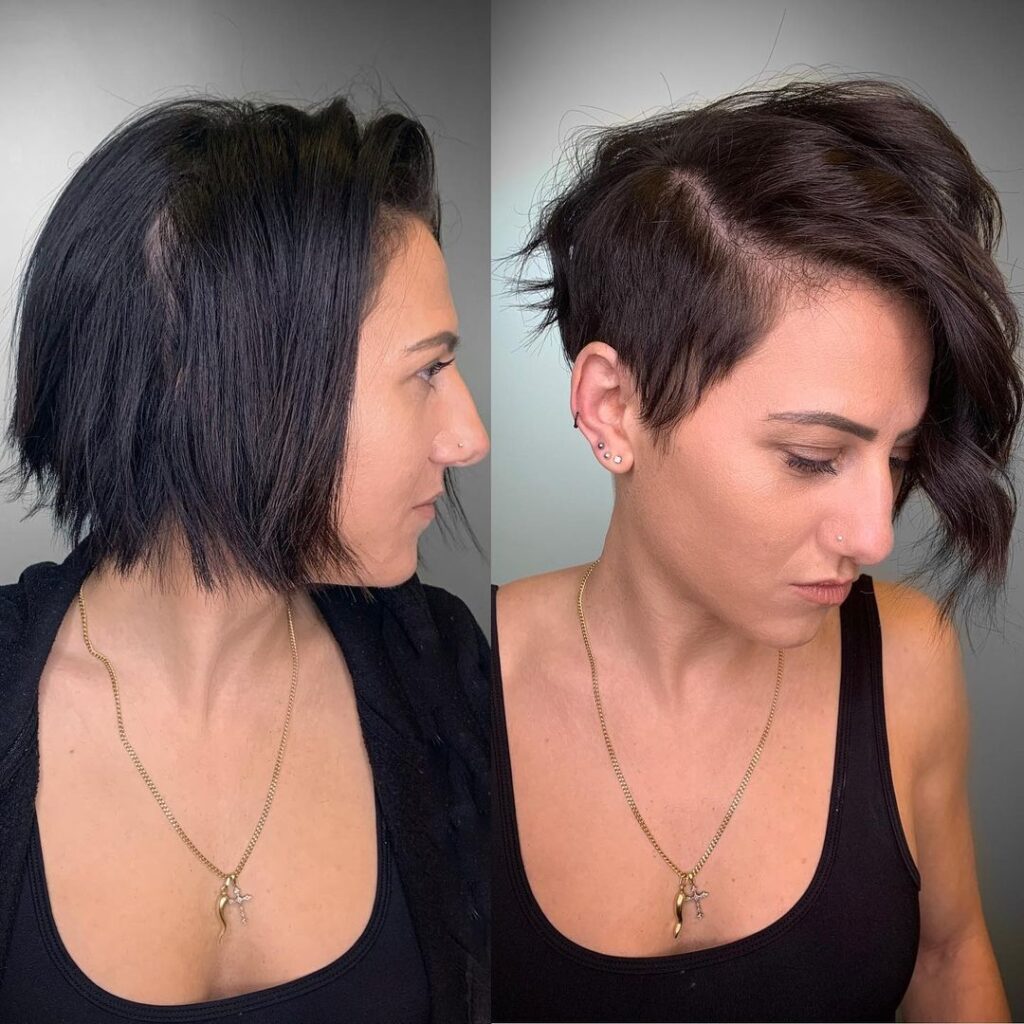 transformation de la coupe pixie longue