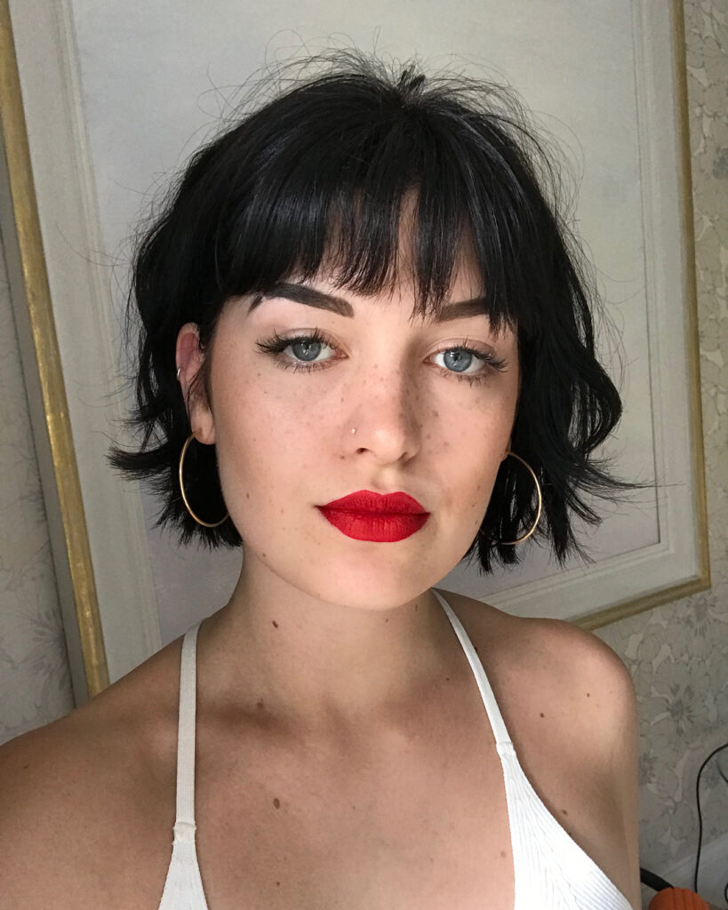 long pixie cut with classic bangs