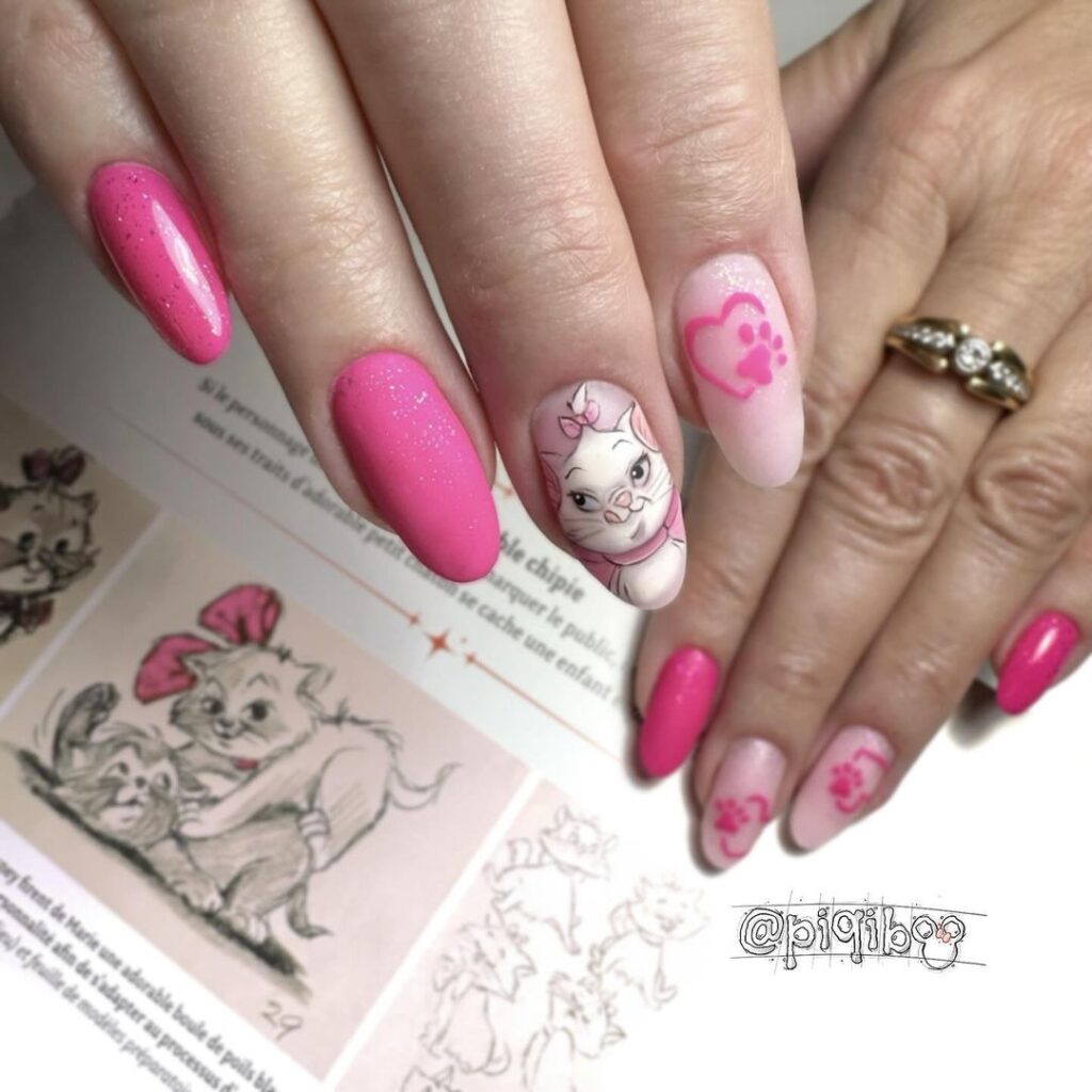 marie pink disney nails