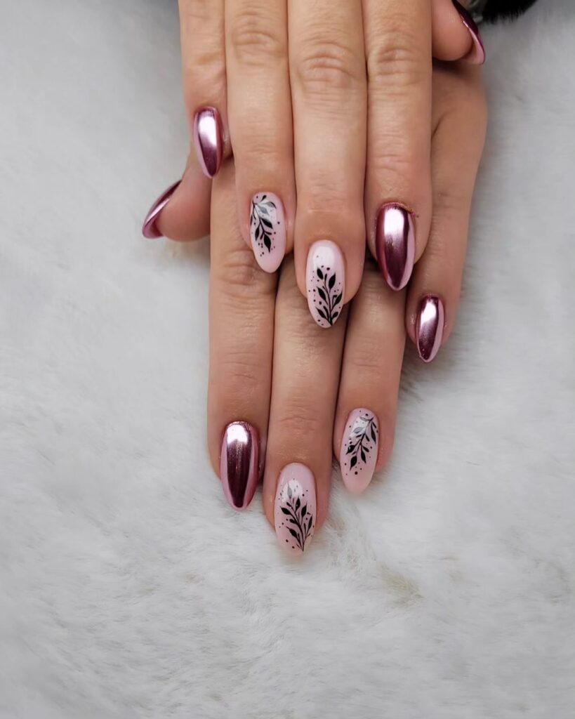 pink metallic combo nails