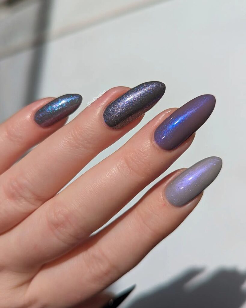 metallic nails shades of purple