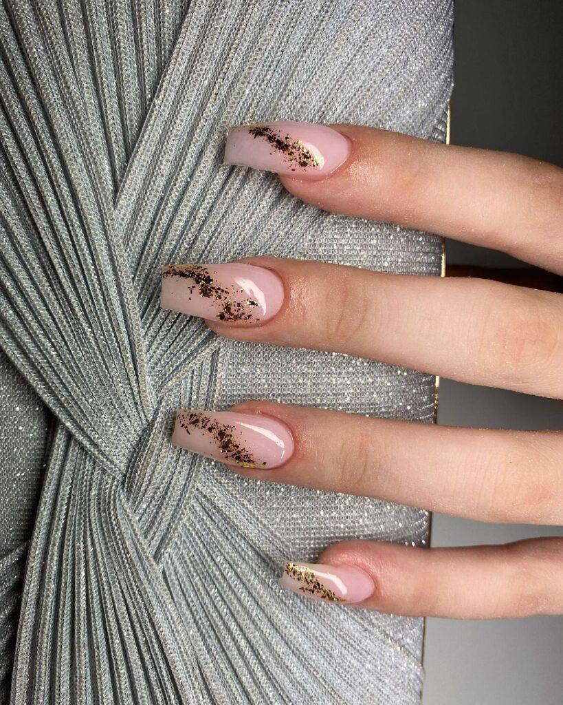 nude and gold nails