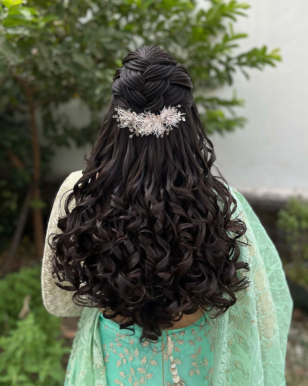 open curls with head piece wedding hairstyle