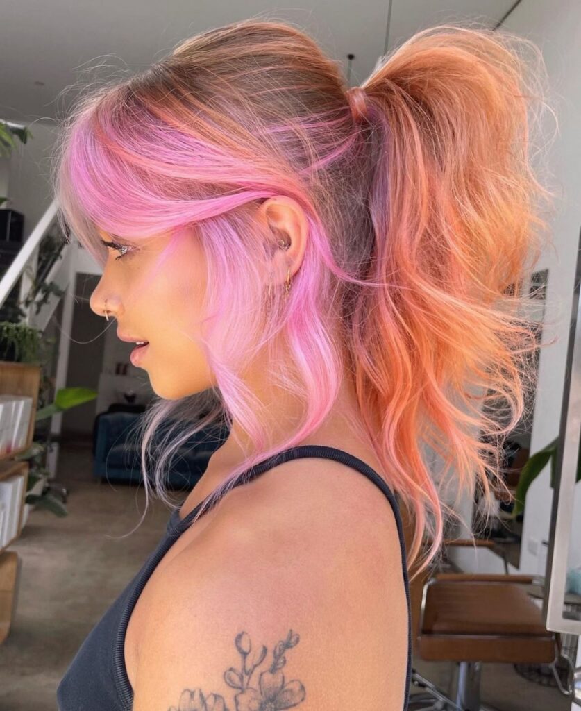 peach fuzz and pink hair