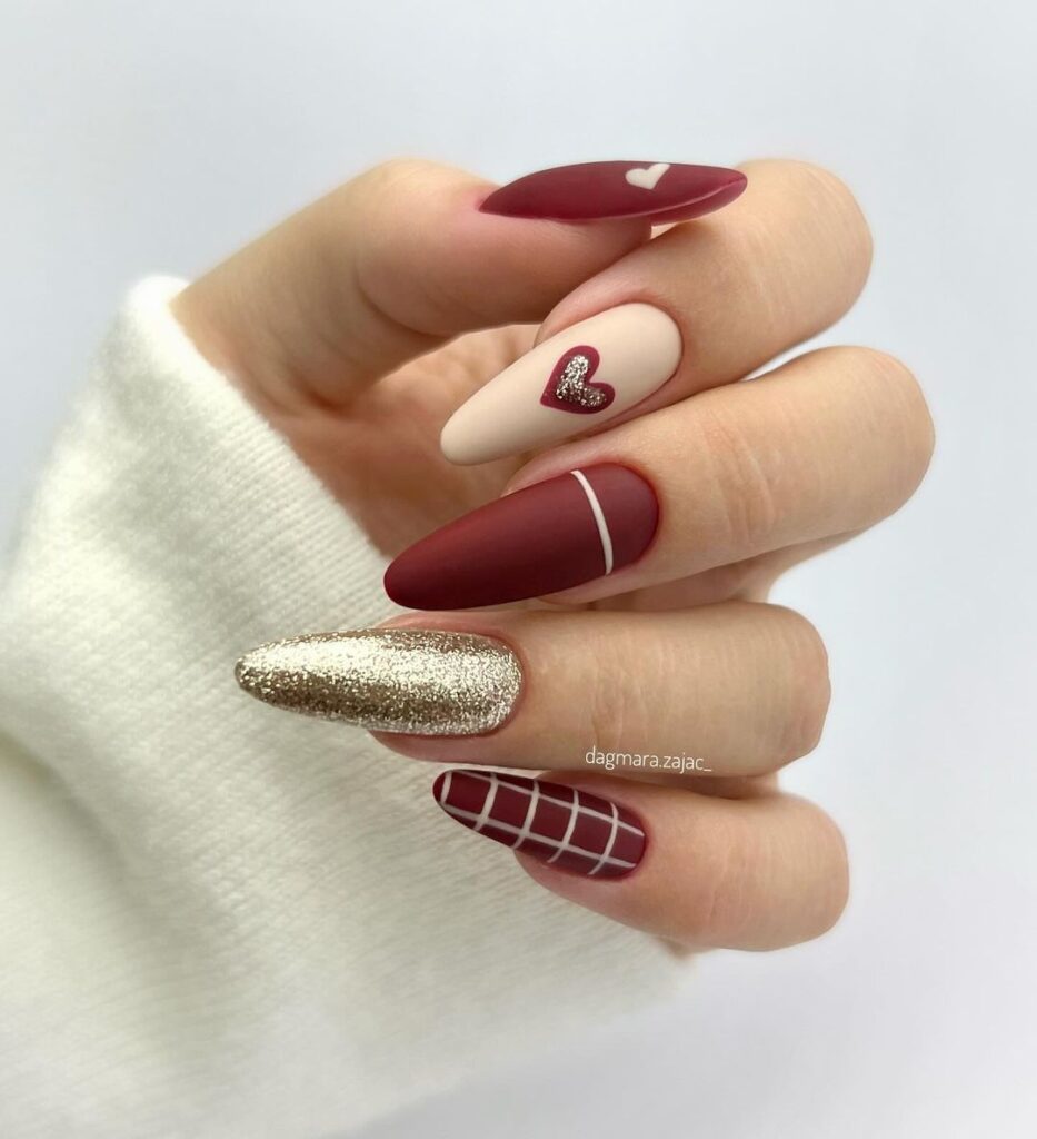 red and beige spring nails