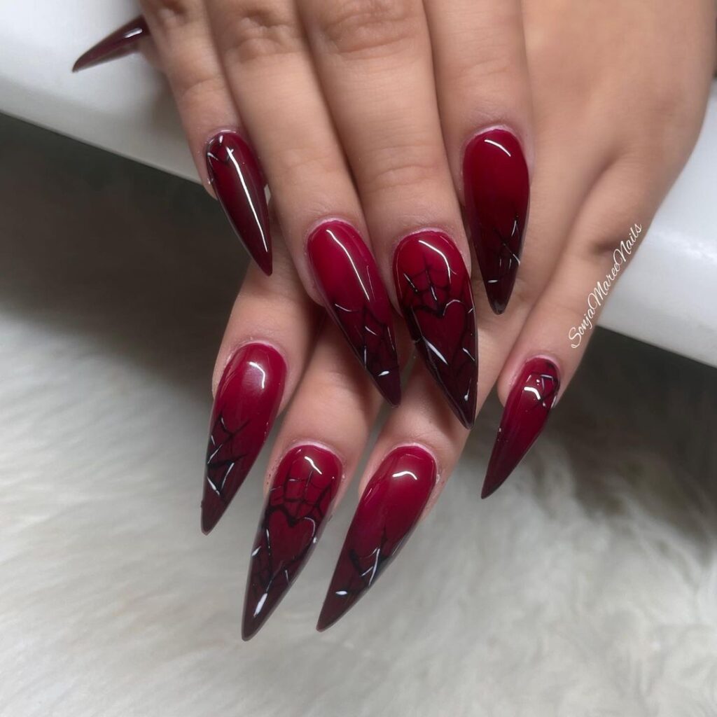 red ombre baddie nails