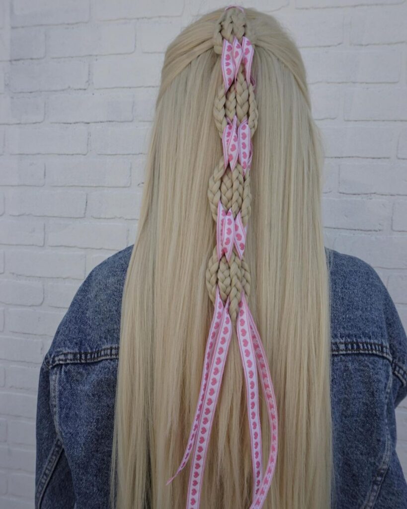 ribbon braided in hair