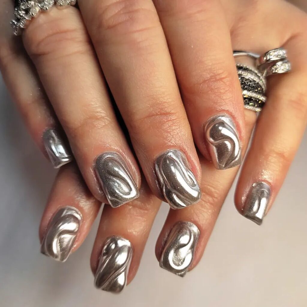 silver metallic nails