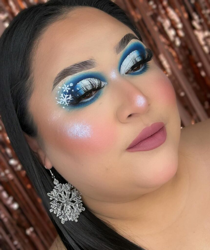 snowflakes and blue quince makeup
