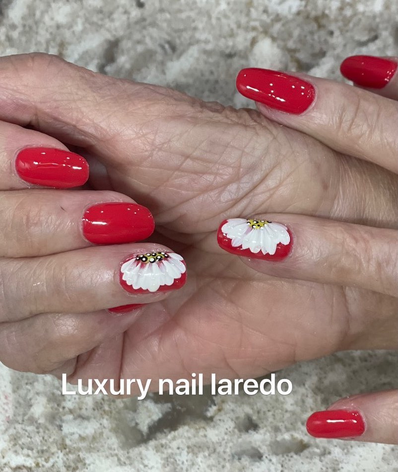 spring red floral nails