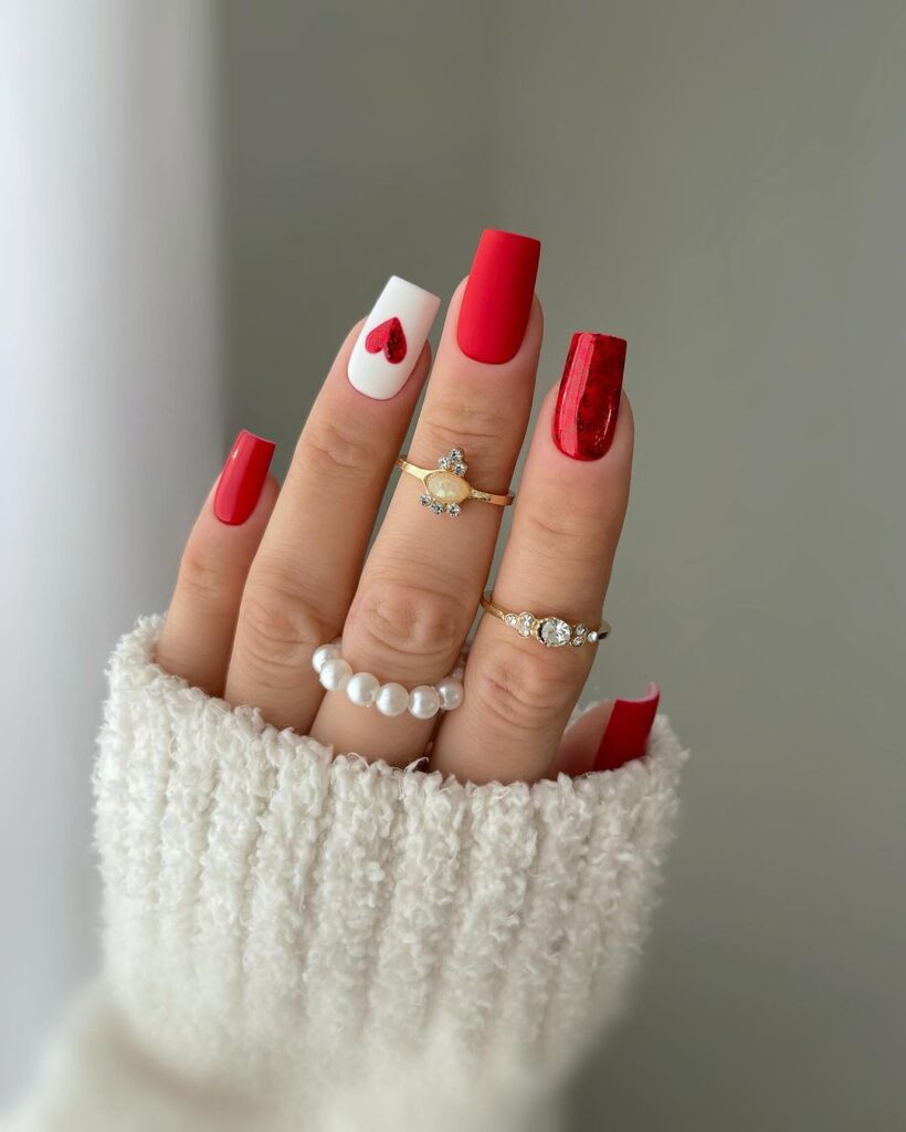 spring red square shaped nails