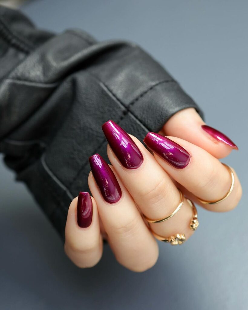 metalic wine color nails 