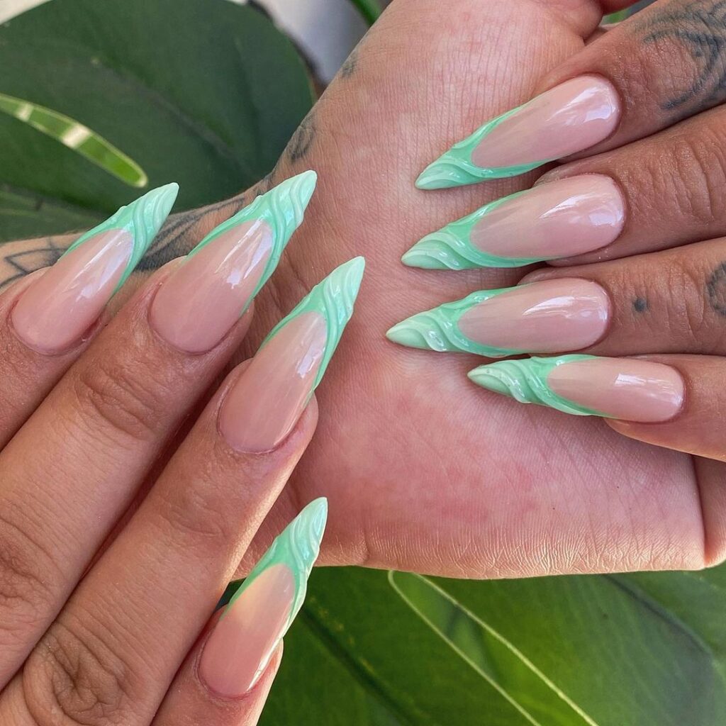 3d mint green french nails