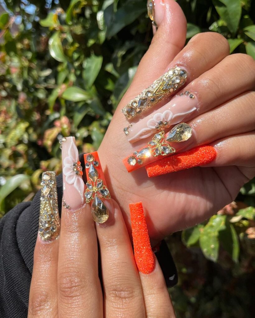 Baddie Simple Coffin Nails With Rhinestones