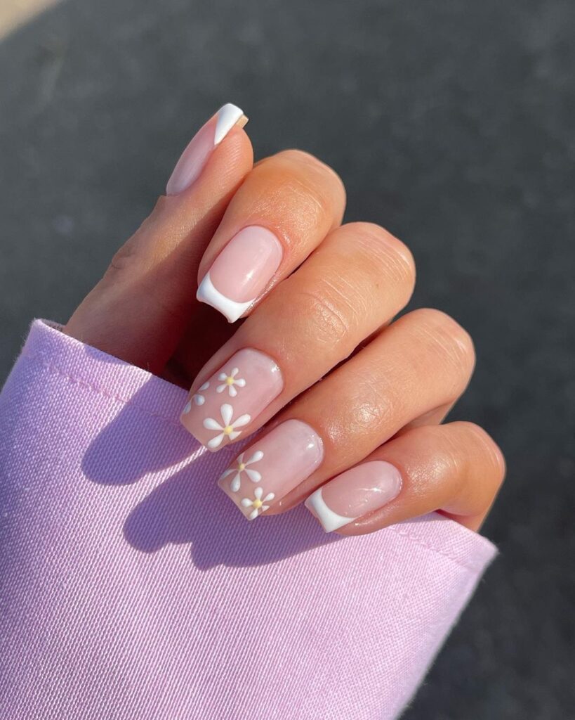 Daisy French Tip Nails