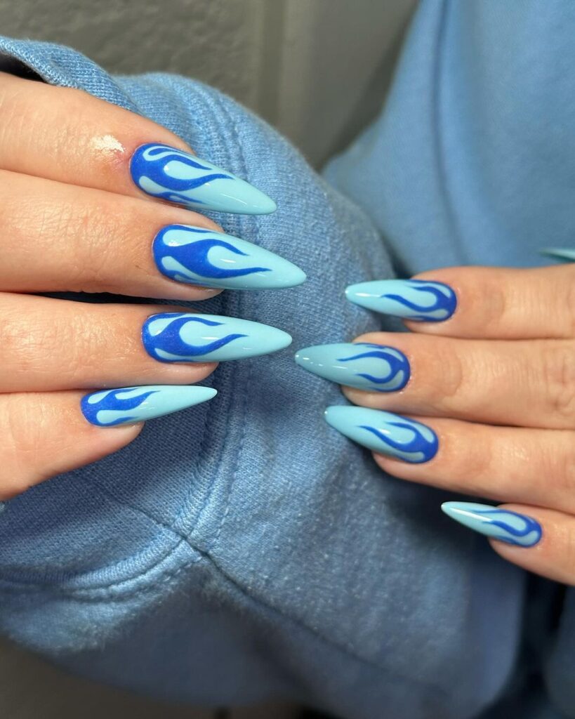 Hot Blue Flame Nails