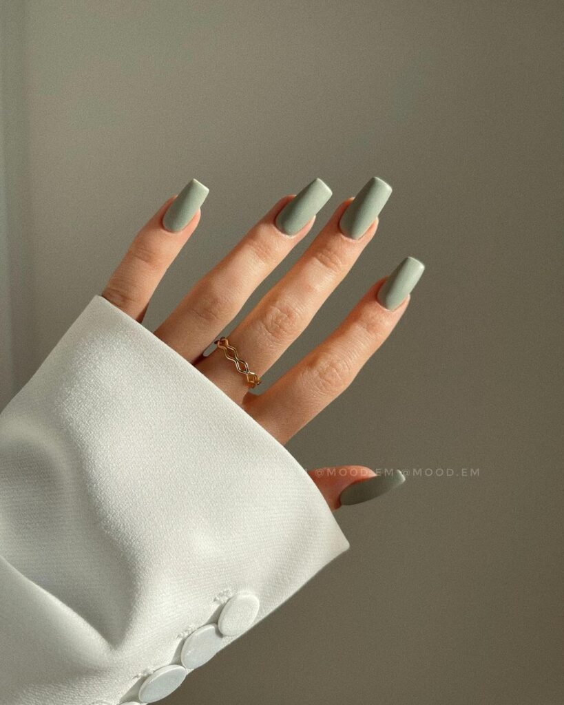 Matte Olive Green Nails