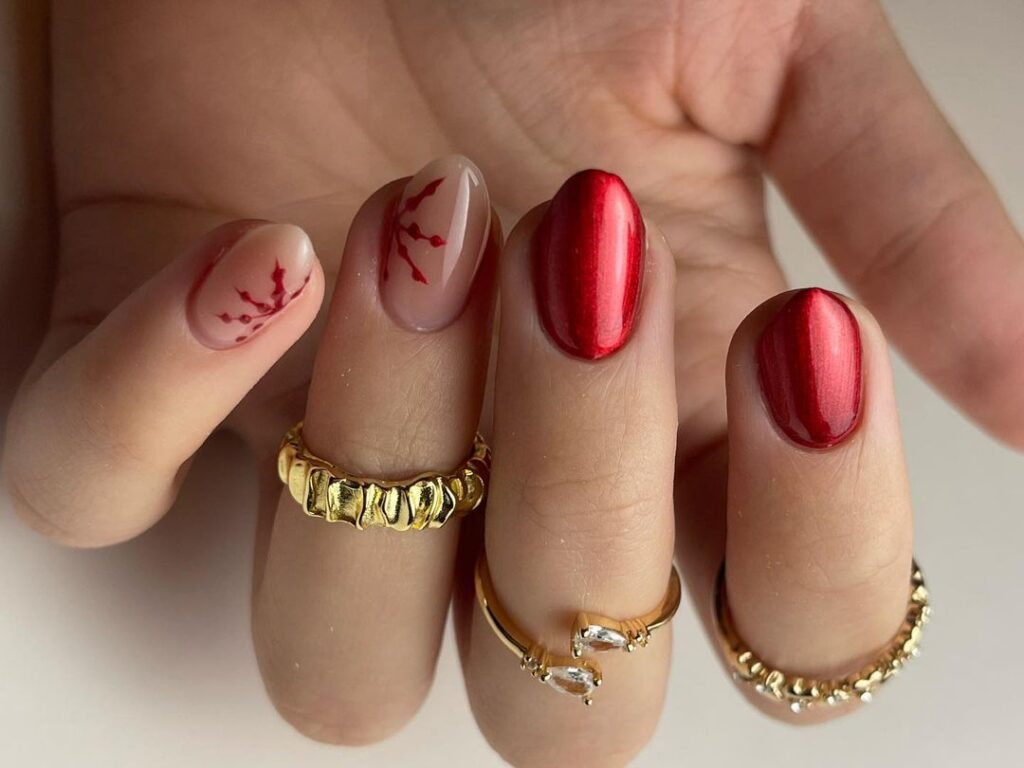 Metallic Red Nails