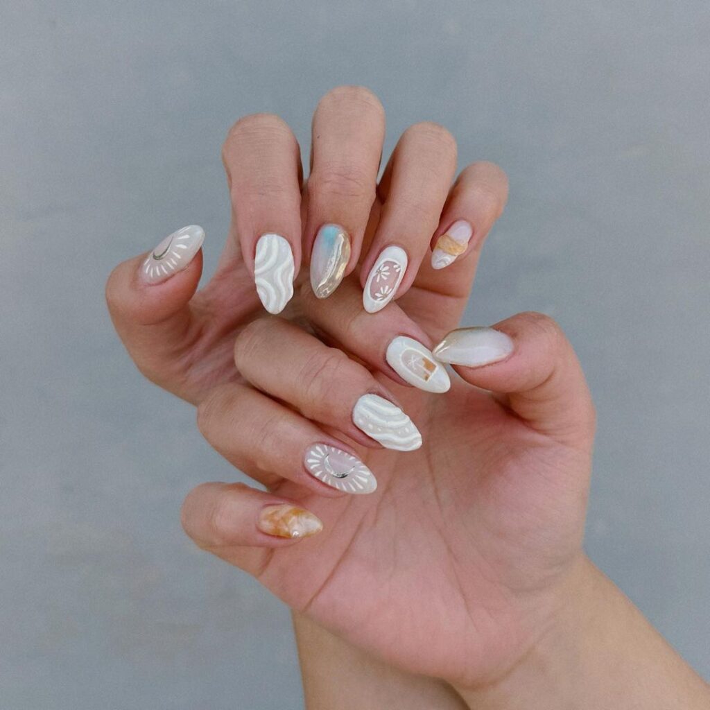 Milky-White Beach Nails