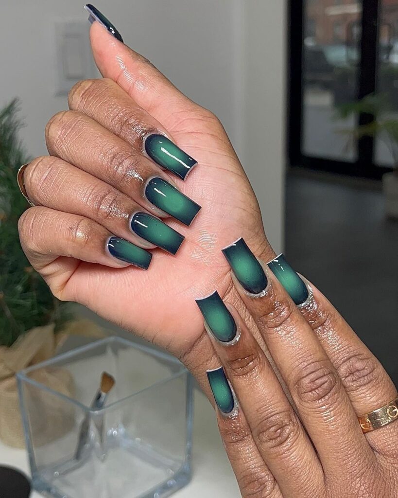 Olive Green Aura Nails