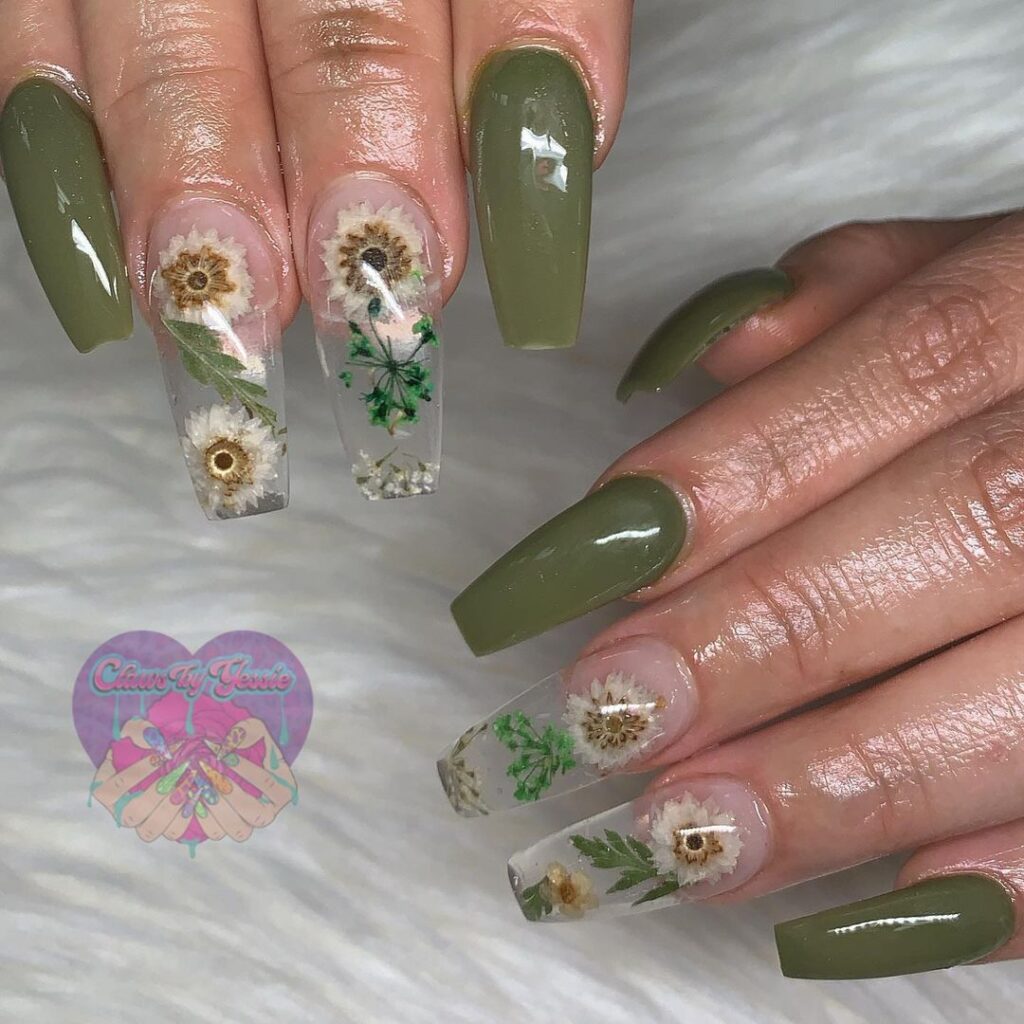 Olive Green Encapsulated Flowers