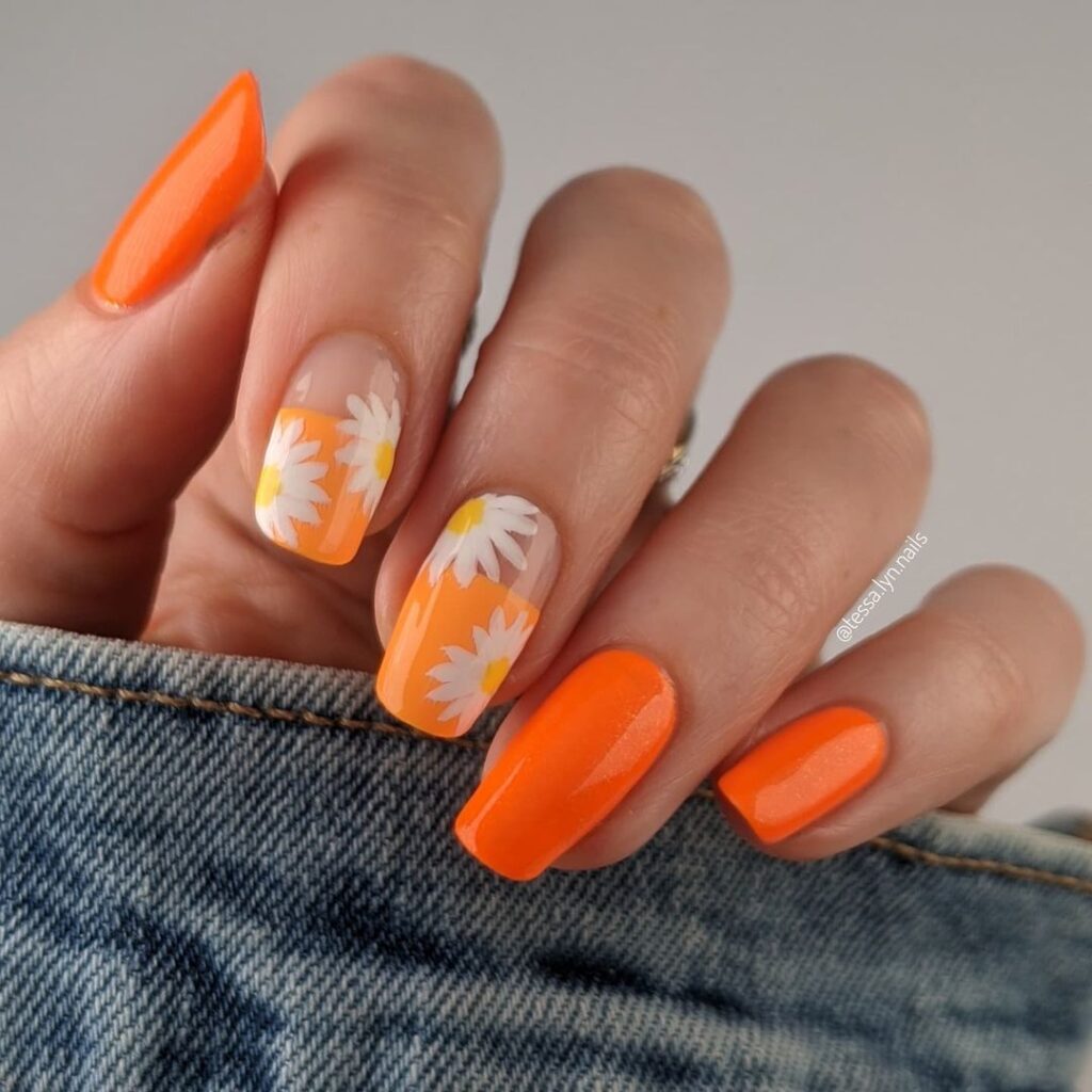 Orange Daisy Nails