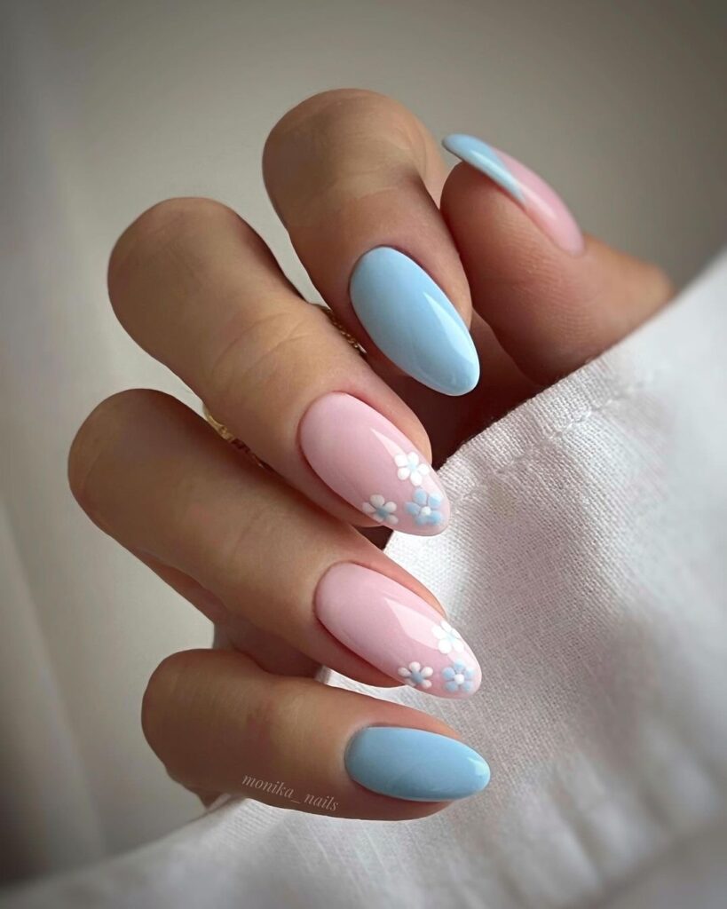 Pastel Blue Floral Nails