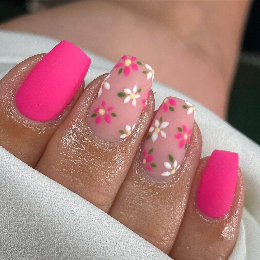 Pink Daisy Nails