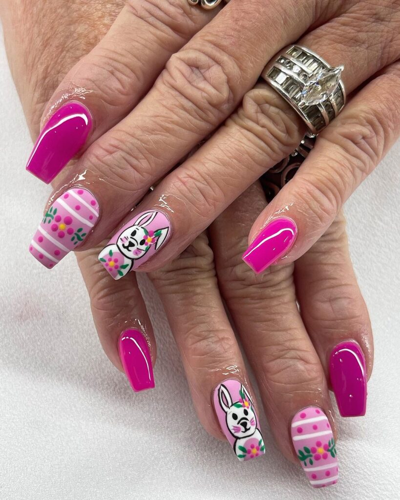 Unhas de Páscoa cor-de-rosa