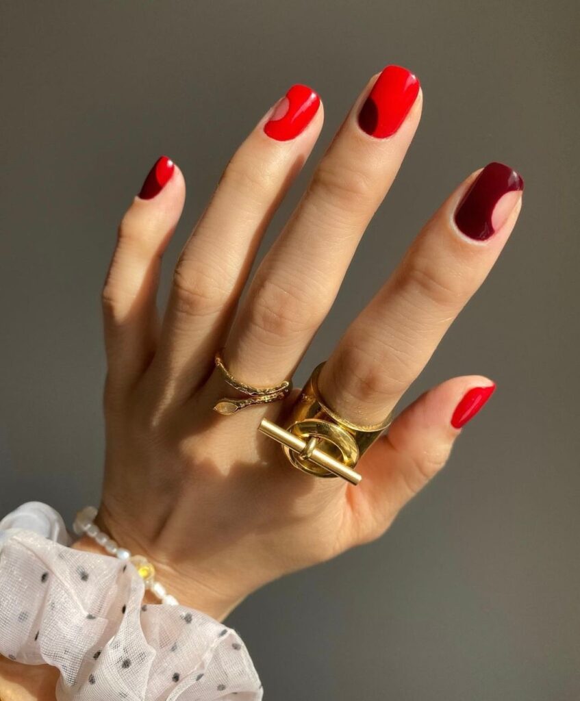 Red Nails With Dark Flares 