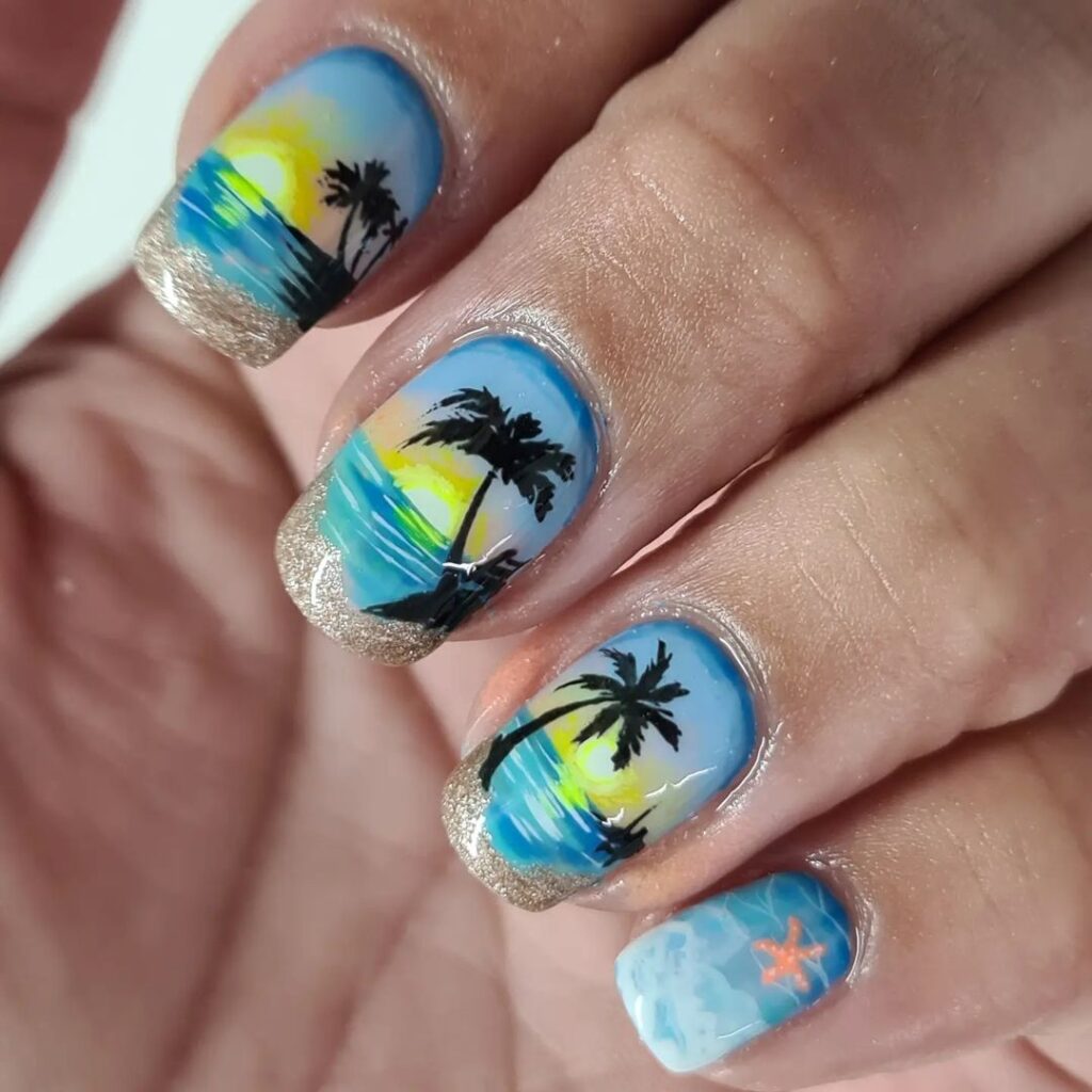 Arte para unhas ao pôr do sol