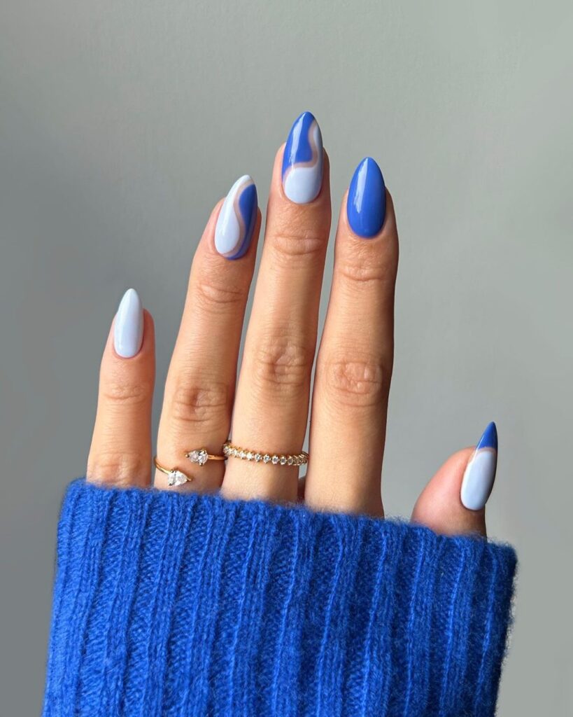 Swirly Blue Nails