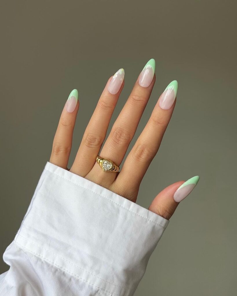 baby pink nails with mint green french manicure