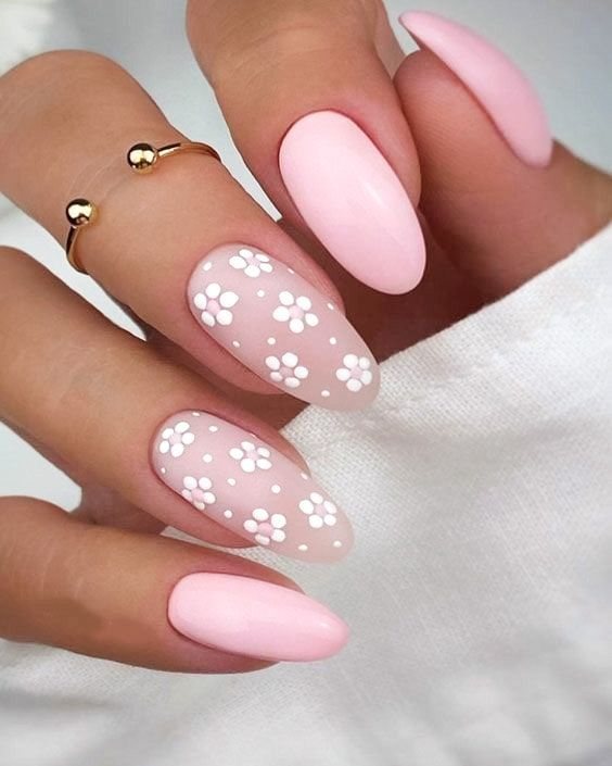 baby pink spring almond nails