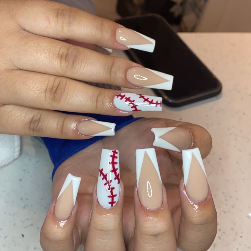 baseball white manicure nails