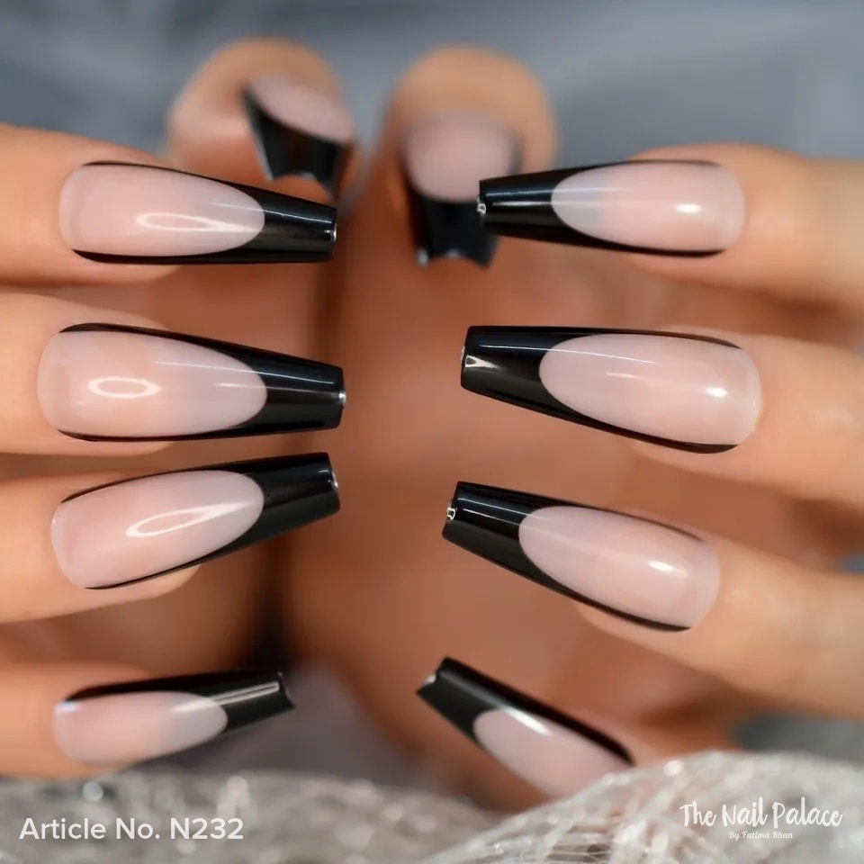 black french tips on ballerina nails