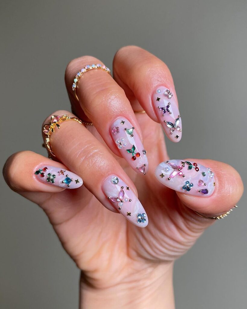 butterfly gem nails for spring
