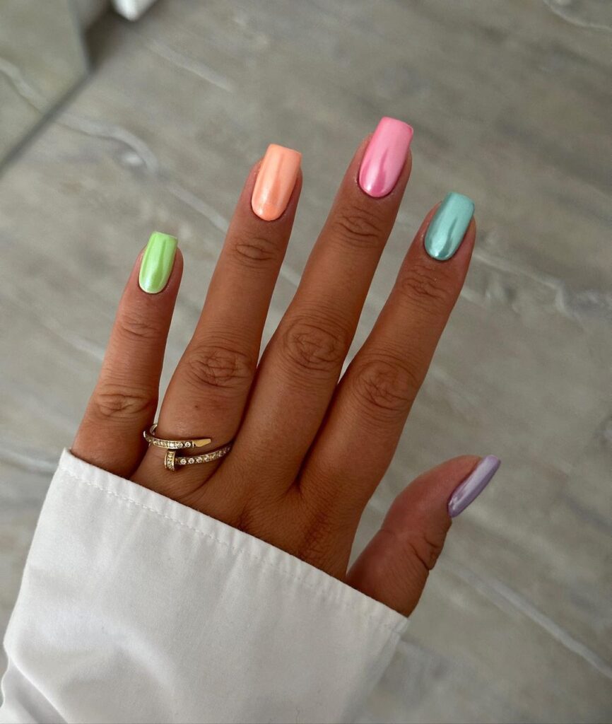 colorful chrome nails for spring